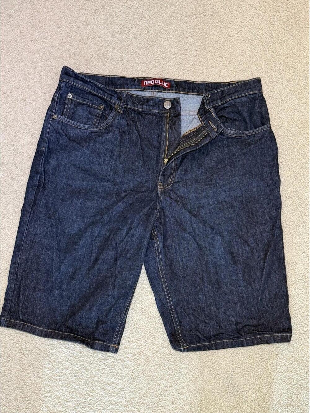 NEO Blue Los Angeles Mens Denim Shorts Dark Wash Relaxed Fit Size 42